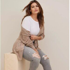Torrid Pointelle Cardigan Curved Hem Sweater